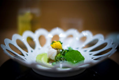 Close-up of dessert in bowl on table