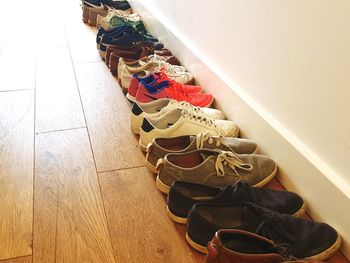 High angle view of shoes on floor