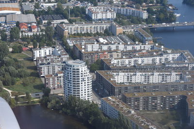 High angle view of buildings in city