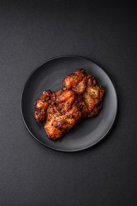 High angle view of food in plate on table