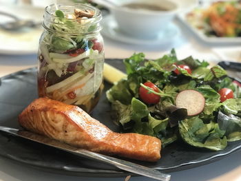 Close-up of food served in plate