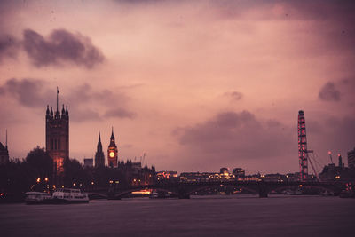 City buildings against cloudy sky during sunset