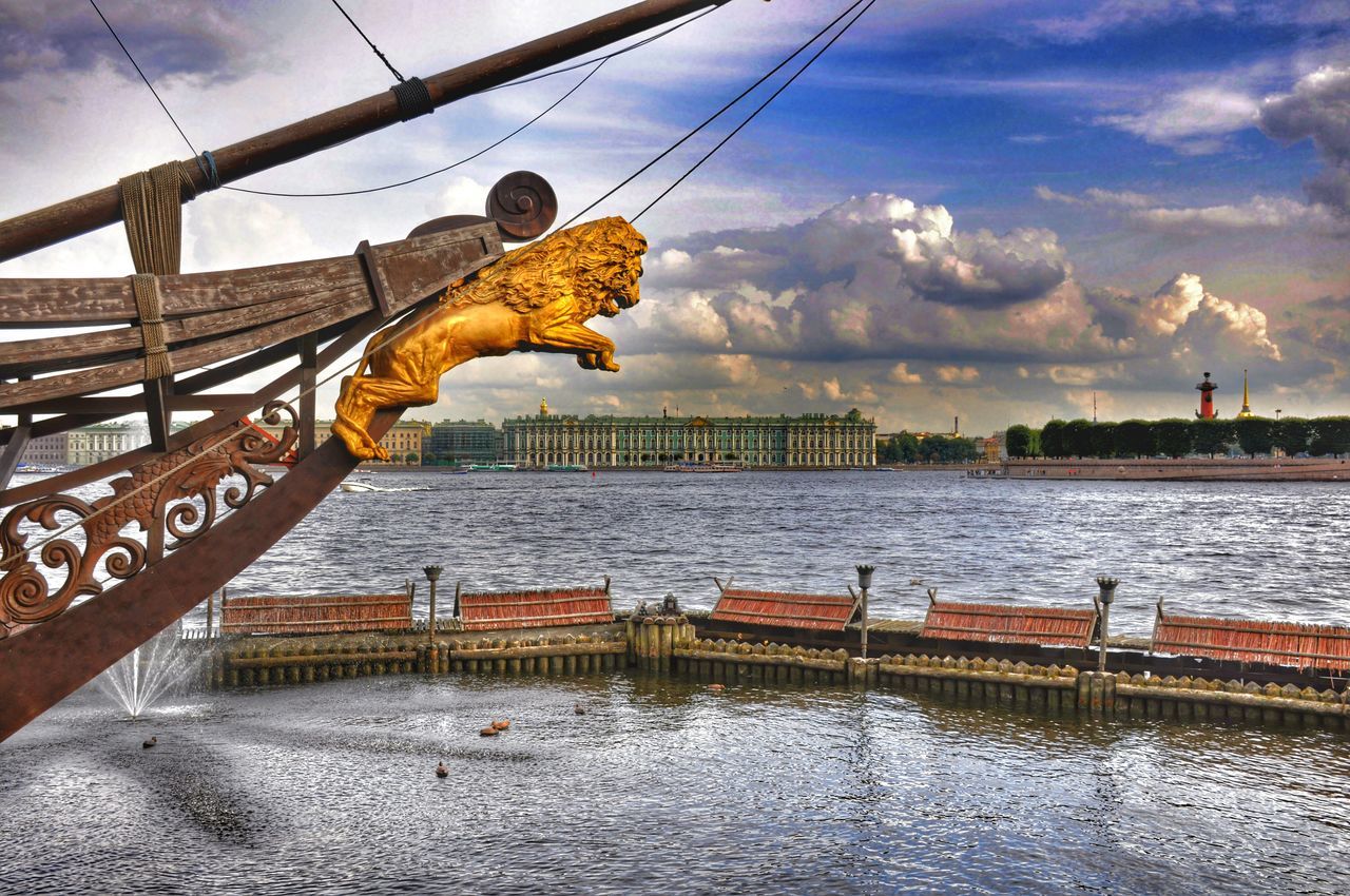 water, sky, cloud - sky, built structure, architecture, river, bridge - man made structure, transportation, cloudy, connection, waterfront, sea, nautical vessel, railing, cloud, travel, travel destinations, pier, outdoors, weather