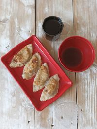 High angle view of food on table