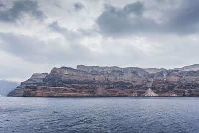 Scenic view of lake against cloudy sky