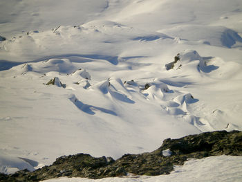 Scenic view of snow covered land