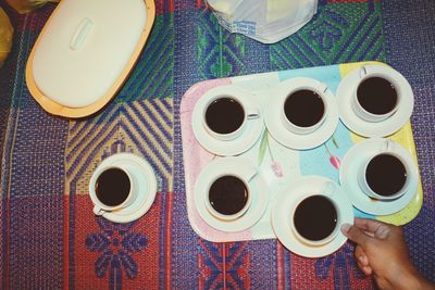 High angle view of coffee cup on table