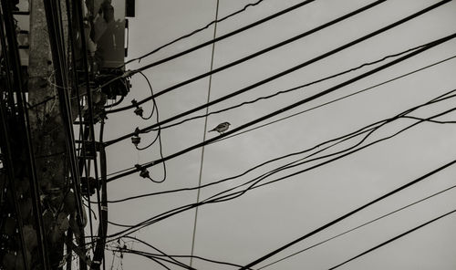 Low angle view of electricity pylon against sky