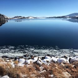 Scenic view of sea against sky during winter