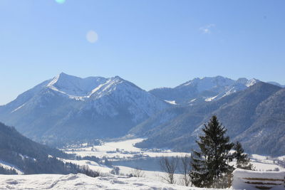 Scenic view of mountains against clear sky