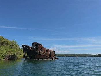 A historic abandoned ship that remains at sea.in cienfuegos, cuba.