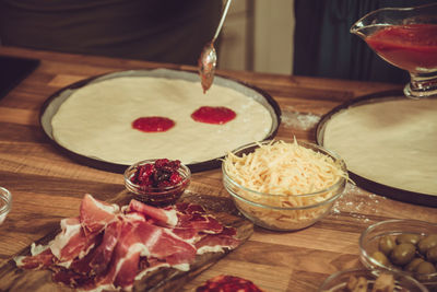 High angle view of food on table