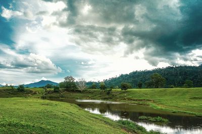 Scenic view of lake against sky