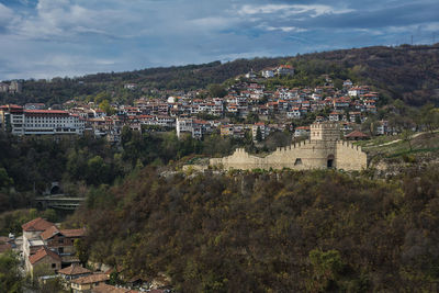 High angle view of townscape against sky