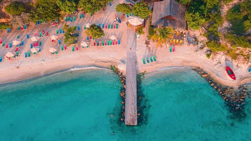 High angle view of beach in porto marie, curacao