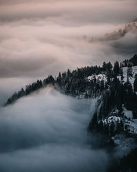 Scenic view of snow covered mountains against sky