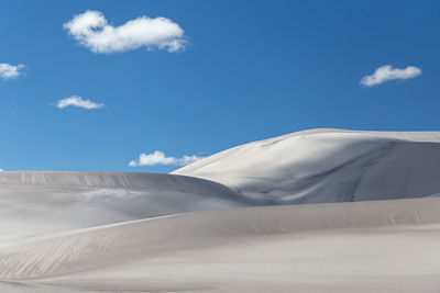 Low angle view of snowcapped landscape against sky