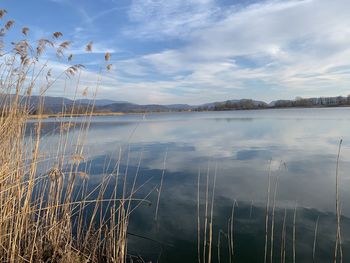 Scenic view of lake against sky