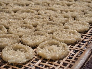 High angle view of cookies in wicker basket