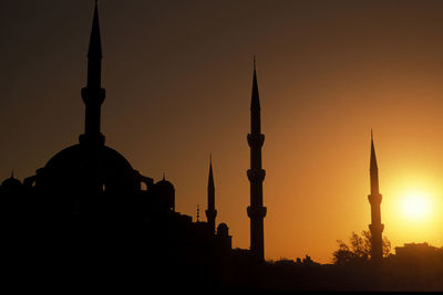 Silhouette of buildings against sky during sunset