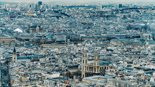 High angle view of city buildings