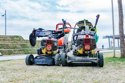 Tractor on field against sky