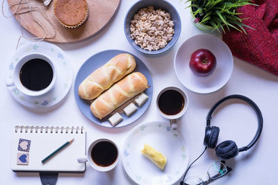 Directly above shot of breakfast on table