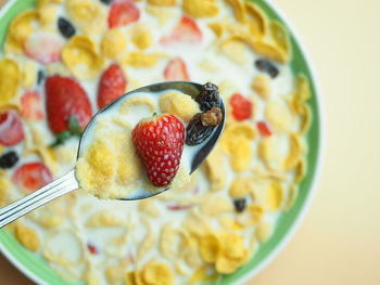 Close-up of raspberries in bowl