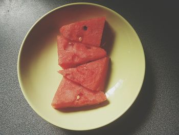 High angle view of breakfast in plate on table