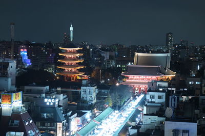 Illuminated shrine in asakusa at night