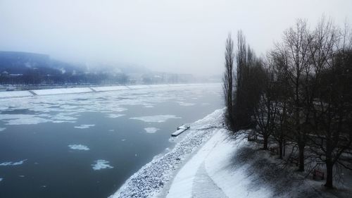 Close-up of frozen lake against clear sky