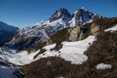 Scenic view of snowcapped mountains