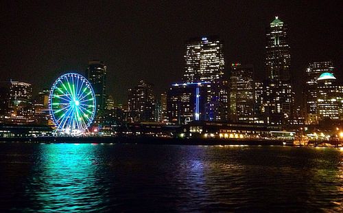 City lit up at night