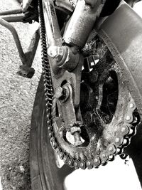 Close-up of rusty bicycle wheel