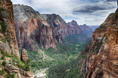 Scenic view of rocky mountains against sky in zion national park