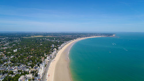 Panoramic view of sea against blue sky