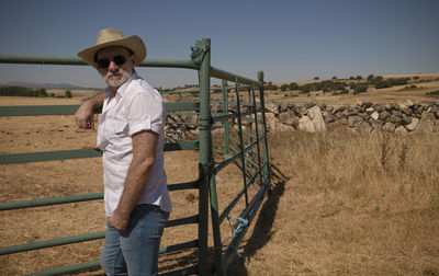 Adult man in cowboy hat in fields. castilla y leon, spain