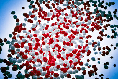 Low angle view of multi colored balloons