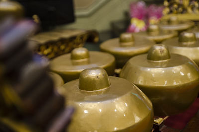 Close-up of candles on table