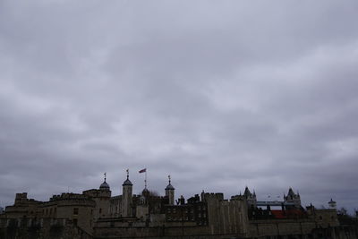 View of cityscape against cloudy sky