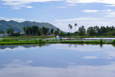 Scenic view of lake against sky