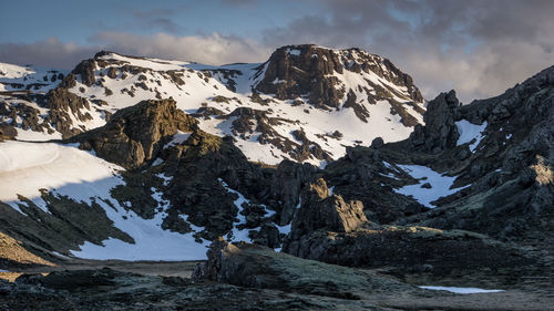 Scenic view of snowcapped mountains against sky during winter