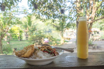 Close-up of breakfast on table