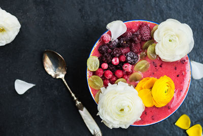 High angle view of fruits on table