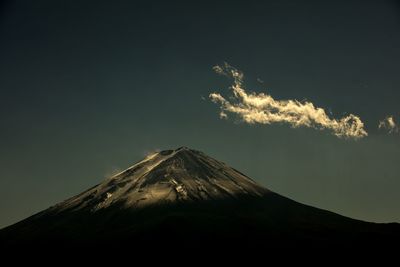 Low angle view of volcanic mountain against sky