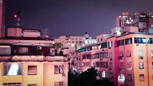 Illuminated buildings at night