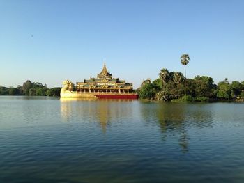 View of temple by lake