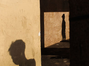 Shadow of man walking on wall