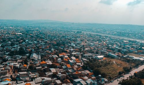 High angle view of townscape against sky