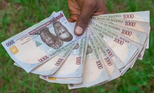Close-up of hand holding paper